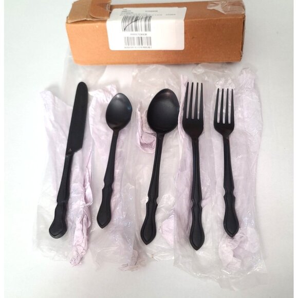 Anthropologie Franklina 5 Piece Flatware Set Matte Black 57530636 NEW - Picture 1 of 8